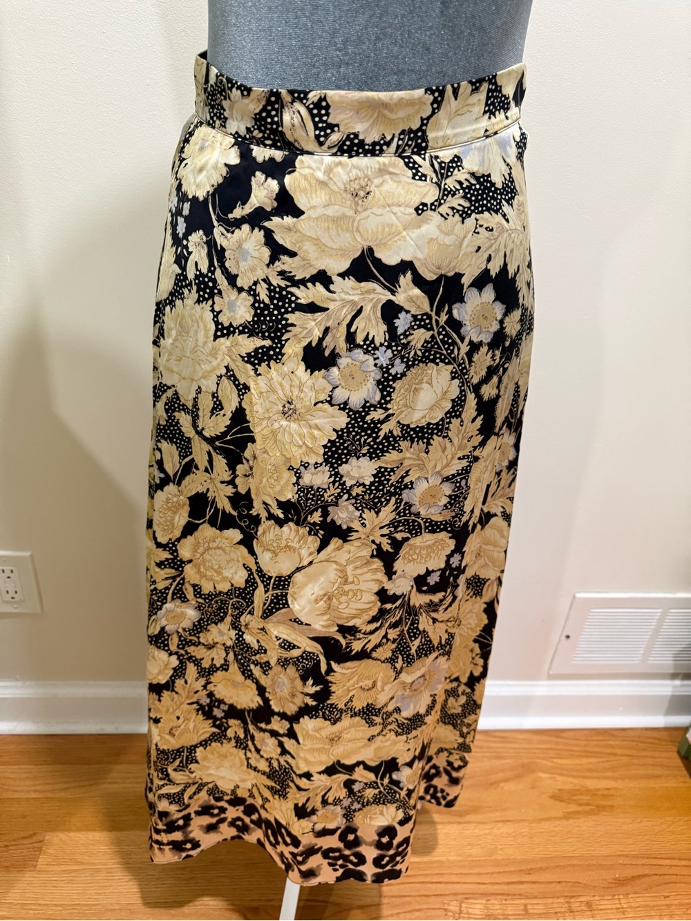 Rebecca Taylor Black and Gold Floral Jacquard Maxi Skirt